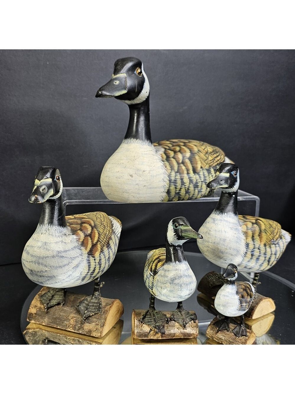 Hand Carved Painted Wood Ducks Set Of 5 Mallard Goose Geese Birds Carvings